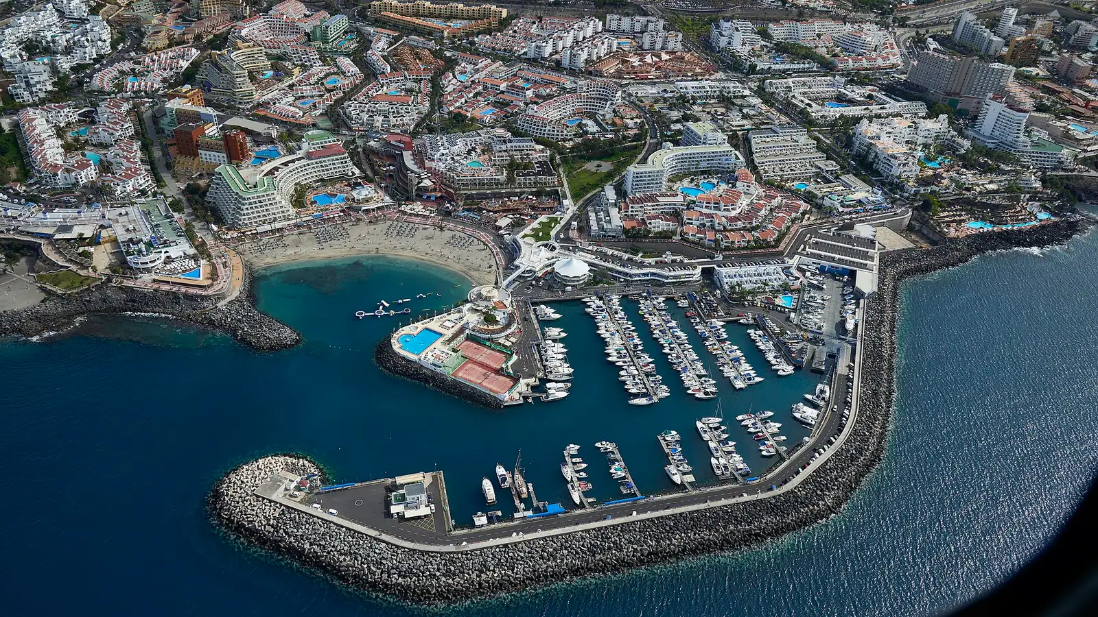 Adeje – Adeje and harbour in Tenerife aerial view
